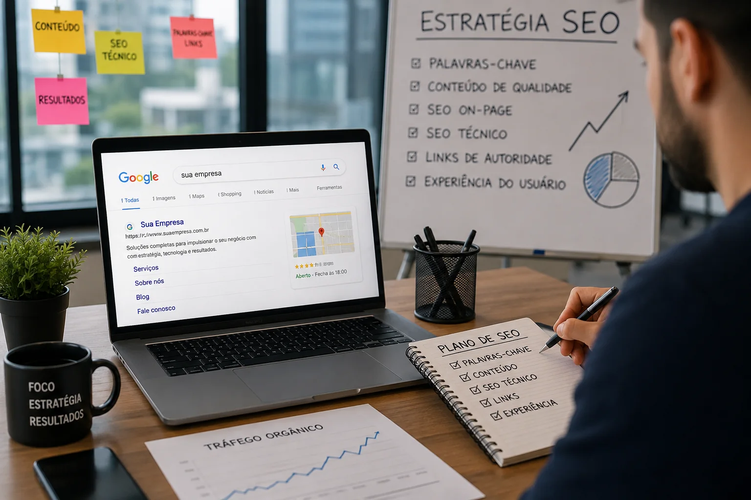 Ilustração de investimento para aparecer organicamente no Google