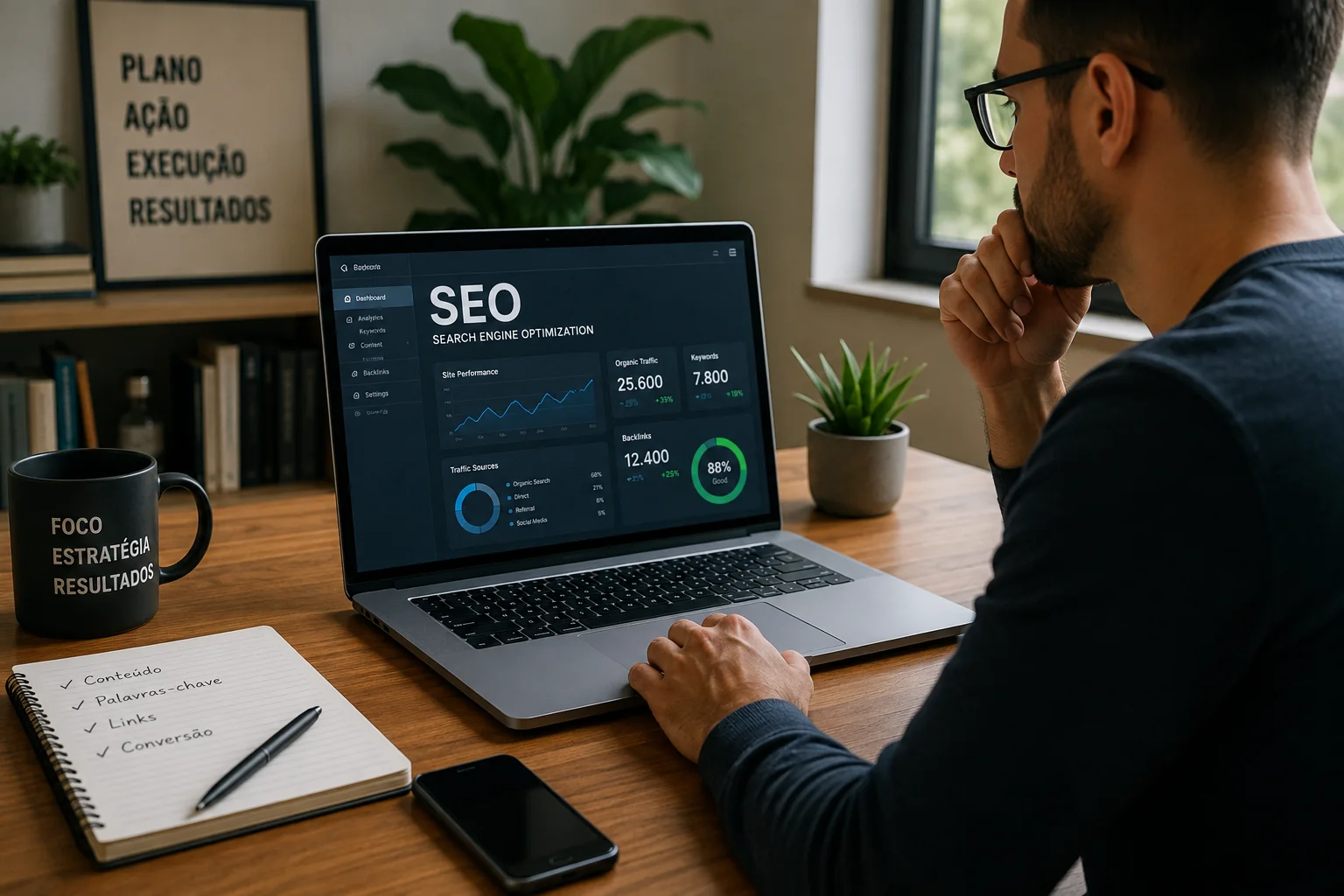 Estrutura de links internos conectando páginas de um site