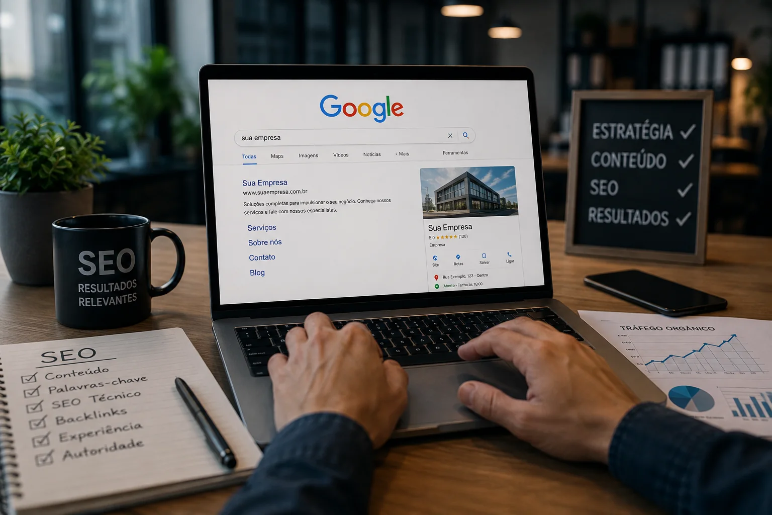 Ilustração de estratégia de SEO B2B para geração de oportunidades