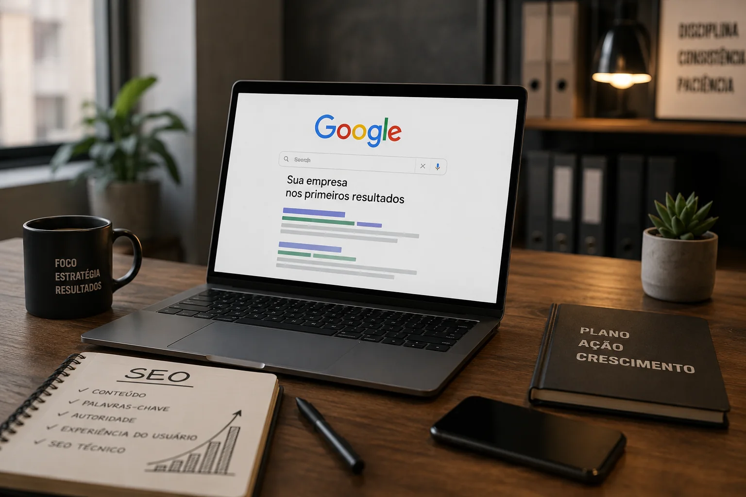 Ilustração de criação de site profissional com SEO incluído