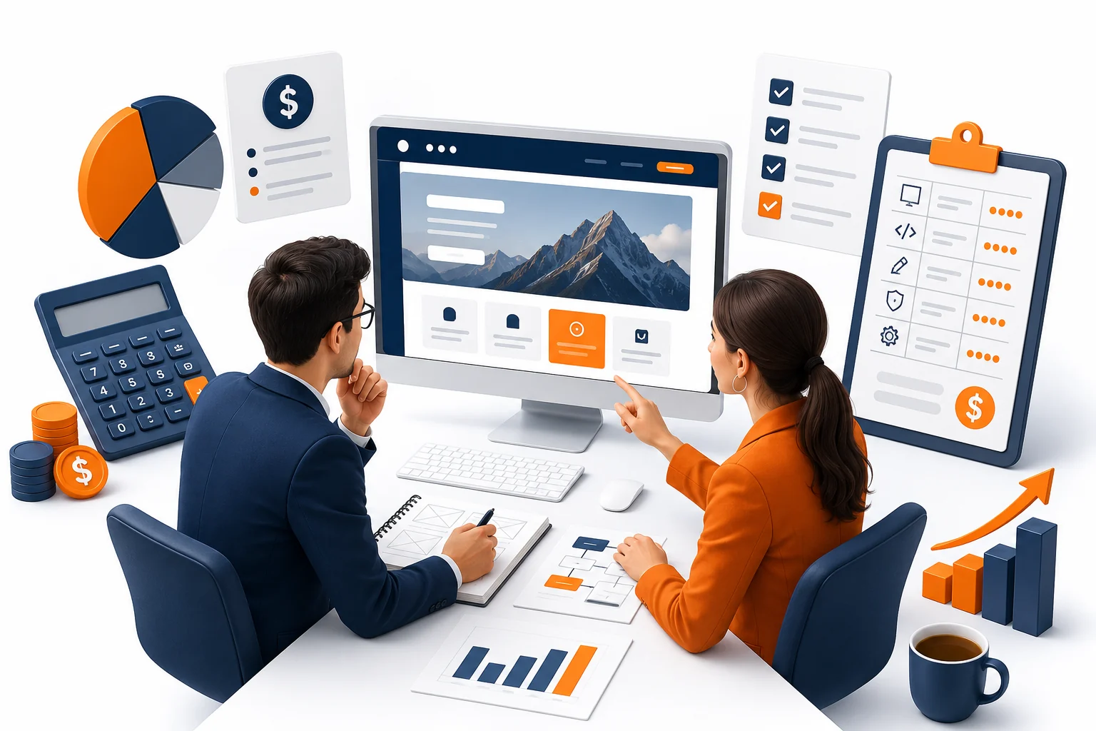 Ilustração de criação de site profissional responsivo para empresas